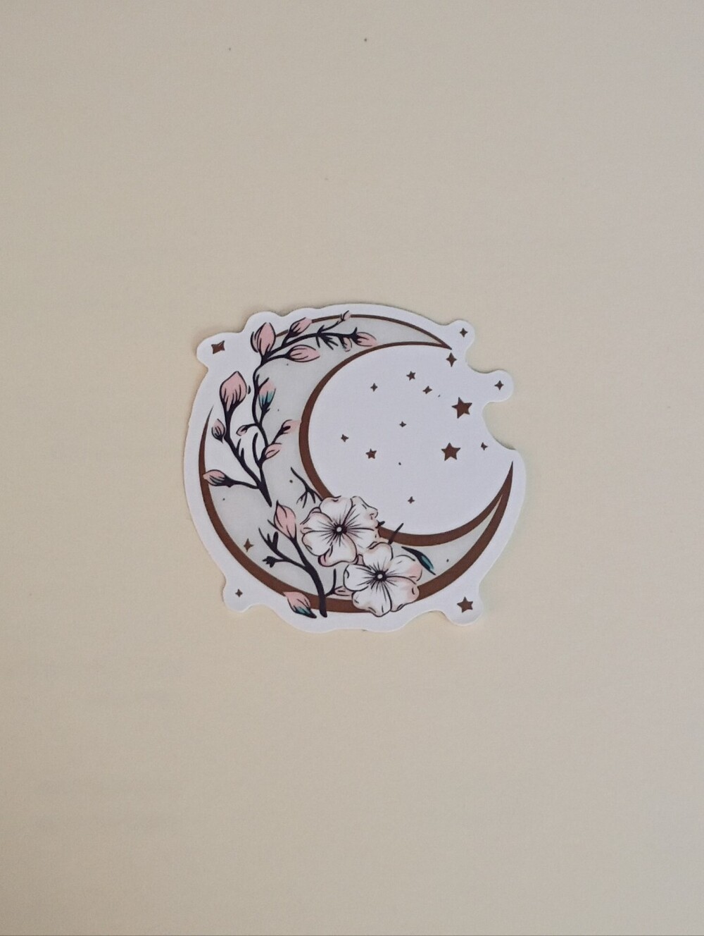 10/$10 Stickers Decal - Crescent Moon & Stars w/ Pink & White Flowers